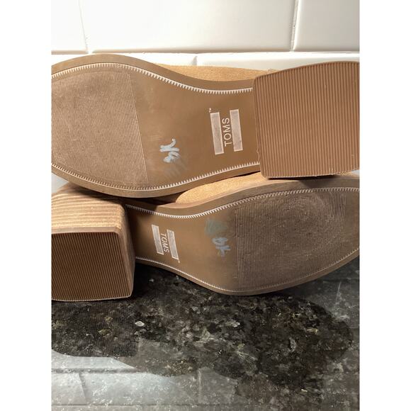 Toms Women's Leila Suede Leather Slip on Block Heel Mules Comfy Tan Size W8.5 - Picture 10 of 11